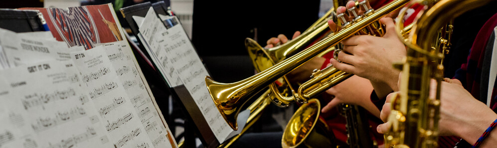 Closeup photo of band instruments