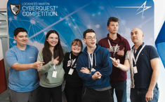 Photo of all 5 members of South Carleton's CyberSecurity team with teacher supervisor Jamie McIntyre.
