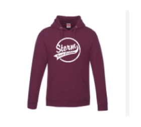 Burgundy hoodie with the Storm emblem on the chest