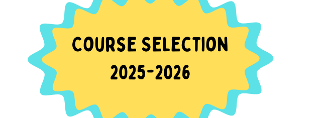 Course selection 2025-2026 text in a colourful starburst shape