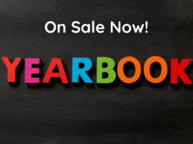 Yearbook on sale now! against a black background